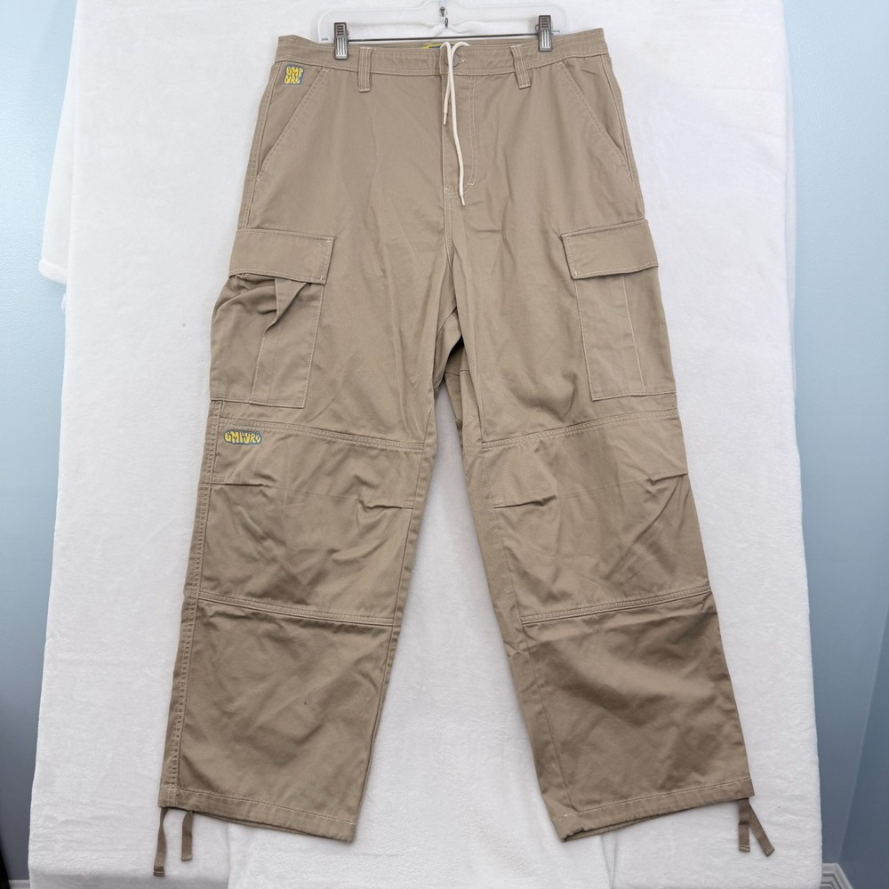 Empyre Cargo Pants Mens 34x29 Beige Relaxed Fit Baggy Y2K Stake Double Knee